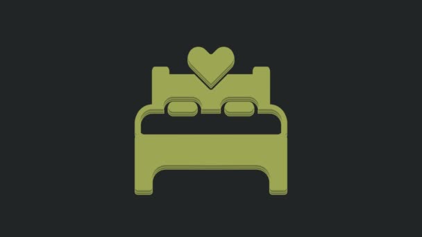 绿色卧室图标隔离在黑色背景 婚姻的象征 卧室创意的图标来自蜜月系列 4K视频运动图形动画 — 图库视频影像