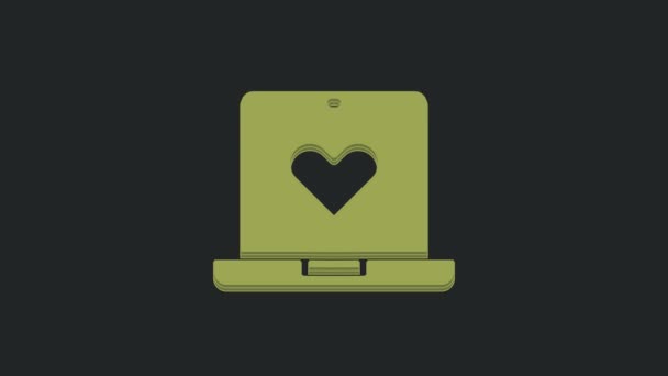 Green Dating App Online Bärbar Dator Koncept Ikon Isolerad Svart — Stockvideo