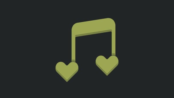 Nota Música Verde Tono Con Corazón Icono Aislado Sobre Fondo — Vídeos de Stock