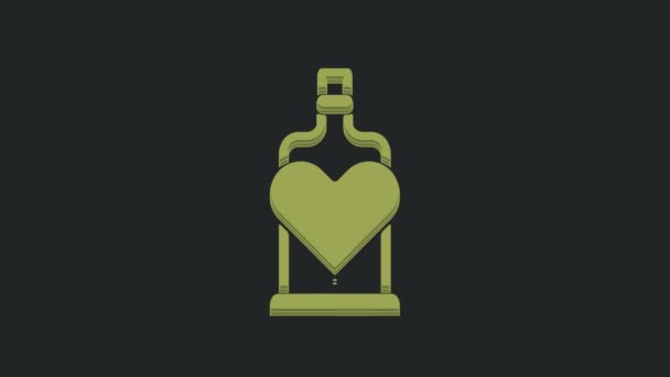 黒の背景に愛のアイコンが隔離されたグリーンボトル バレンタインデーのシンボル 4Kビデオモーショングラフィックアニメーション — ストック動画