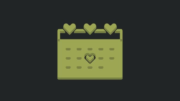 Zelený Kalendář Ikonou Srdce Izolované Černém Pozadí Valentýn Symbol Lásky — Stock video