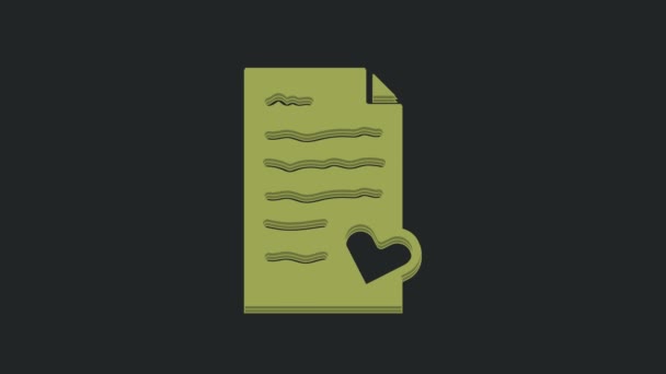 Envelope Verde Com Ícone Coração Valentine Isolado Fundo Preto Mensagem — Vídeo de Stock