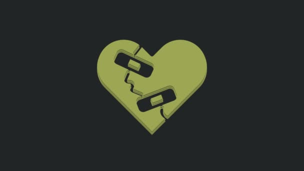 Green Healed Ραγισμένη Καρδιά Διαζύγιο Εικονίδιο Απομονώνονται Μαύρο Φόντο Θρυμματισμένη — Αρχείο Βίντεο