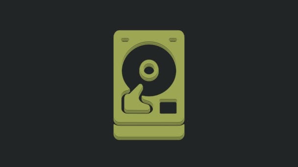 黒の背景に隔離された緑のハードディスクドライブのHddアイコン 4Kビデオモーショングラフィックアニメーション — ストック動画