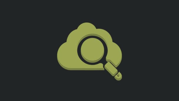 绿色搜索云计算图标隔离在黑色背景 放大镜和云彩 4K视频运动图形动画 — 图库视频影像