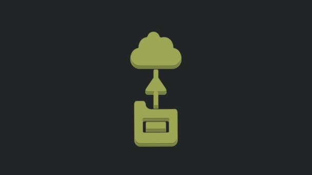 Technologia Green Cloud Transmisja Danych Ikona Pamięci Masowej Izolowana Czarnym — Wideo stockowe