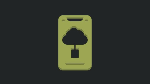Green Cloud Technology Data Transfer Storage Icon Isolated Black Background — Stock Video