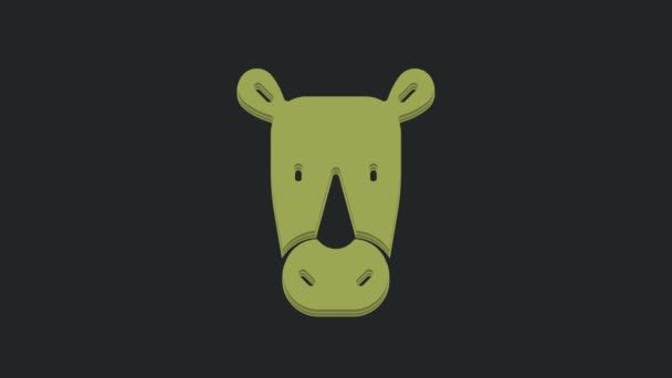 Grön Noshörning Ikon Isolerad Svart Bakgrund Djursymbol Video Motion Grafisk — Stockvideo