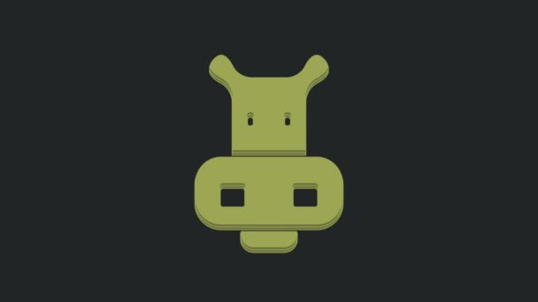 Zielona Ikona Hipopotama Lub Hipopotama Odizolowana Czarnym Tle Symbol Zwierzęcia — Wideo stockowe