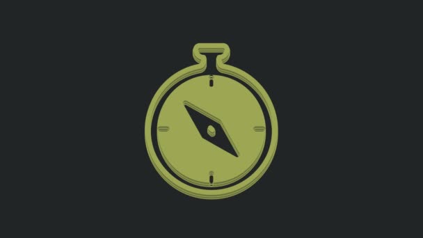 Значок Зеленый Компас Выделен Черном Фоне Символ Навигации Windrose Знак — стоковое видео