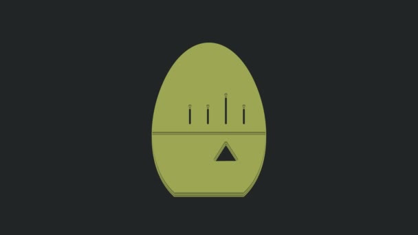 绿色厨房定时器图标隔离在黑色背景 蛋定时器炊具 4K视频运动图形动画 — 图库视频影像