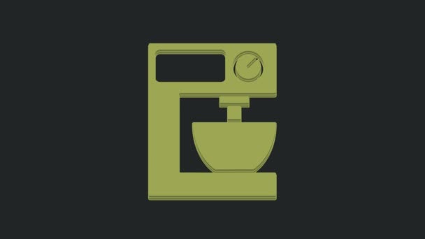 绿色电动搅拌器图标隔离在黑色背景上 厨房搅拌机4K视频运动图形动画 — 图库视频影像