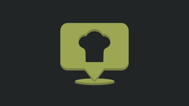 Green Chef Hat Location Icon Isolated Black Background Cooking Symbol — Stock Video