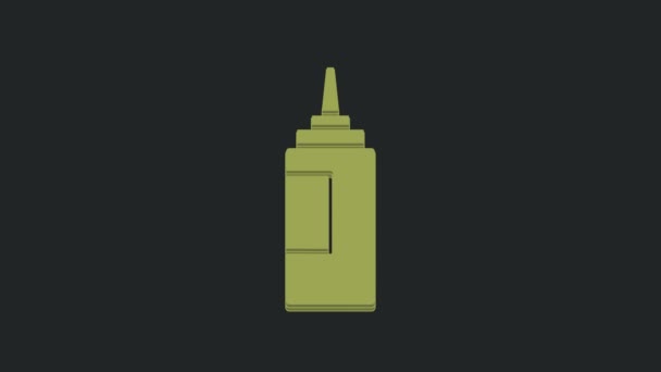 绿色酱汁瓶子图标隔离在黑色背景 番茄酱 芥末和蛋黄酱瓶 配以酱汁作为快餐 4K视频运动图形动画 — 图库视频影像