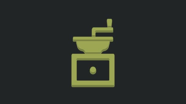 Zelená Ruční Mlýnek Kávu Ikona Izolované Černém Pozadí Grafická Animace — Stock video