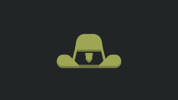 緑の保安官帽子黒の背景にバッジアイコンが隔離されています 4Kビデオモーショングラフィックアニメーション — ストック動画
