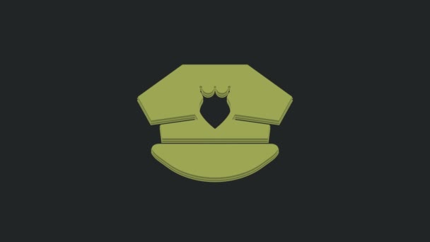 緑色の警察帽黒の背景に隔離されたカクテルアイコン 警察の帽子のサイン 4Kビデオモーショングラフィックアニメーション — ストック動画