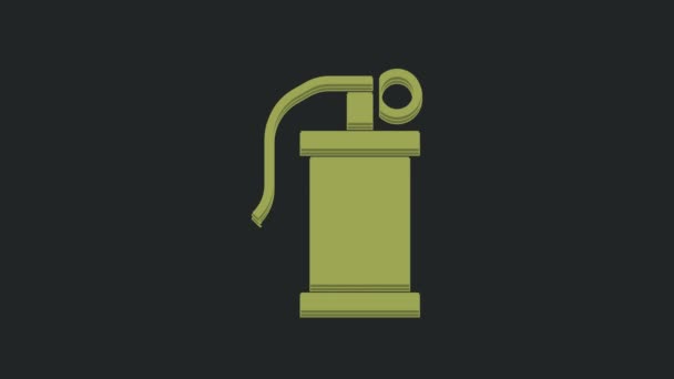 Green Hand Smoke Grenade Icon Isolated Black Background Bomb Explosion — Stock Video