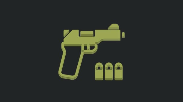 绿色手枪或枪支图标隔离在黑色背景 警察或军队的手枪 小火器 4K视频运动图形动画 — 图库视频影像