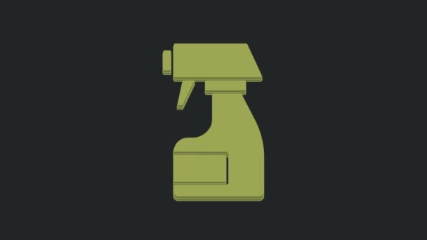 Groene Reinigingsspray Fles Met Wasmiddel Vloeistof Pictogram Geïsoleerd Zwarte Achtergrond — Stockvideo
