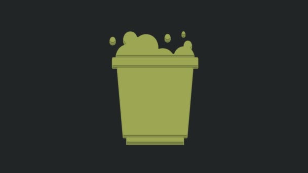 带有泡沫和气泡图标的绿色桶隔离在黑色背景上 清洁服务的概念 4K视频运动图形动画 — 图库视频影像