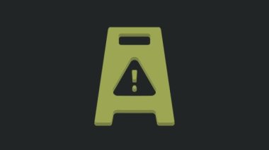 Yeşil ıslak zemin ve temizlik ikonu siyah arka planda izole edildi. Temizlik hizmeti konsepti. 4K Video hareketli grafik canlandırması.