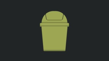 Siyah arkaplanda yeşil çöp kutusu simgesi izole edildi. Çöp kutusu tabelası. Sepet simgesini geri dönüştür. Ofis çöpü ikonu. 4K Video hareketli grafik canlandırması.
