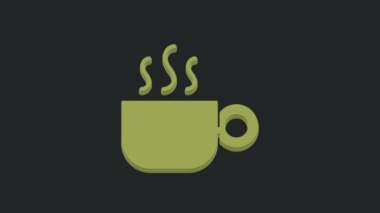 Siyah arkaplanda yeşil kahve bardağı simgesi var. Çay fincanı. Sıcak içecek kahvesi. 4K Video hareketli grafik canlandırması.