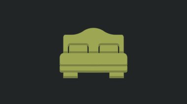 Yeşil otel odası yatak ikonu siyah arkaplanda izole edilmiş. 4K Video hareketli grafik canlandırması.
