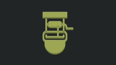 Siyah arka planda bir kova ve içme suyu ikonu olan yeşil kuyu. 4K Video hareketli grafik canlandırması.