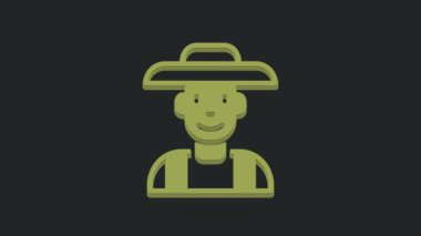 Siyah arka planda izole edilmiş şapka ikonundaki yeşil çiftçi. 4K Video hareketli grafik canlandırması.