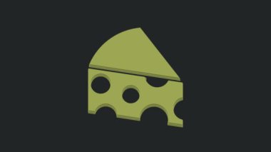 Yeşil Peynir simgesi siyah arkaplanda izole edildi. 4K Video hareketli grafik canlandırması.