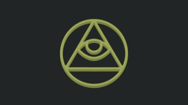Yeşil Masonların sembolü, Tanrı 'nın her şeyi gören ikonu, siyah arka planda izole edilmiş. Üçgendeki Tanrı 'nın Gözü. 4K Video hareketli grafik canlandırması.