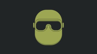 Yeşil Kayak gözlüğü simgesi siyah arkaplanda izole edildi. Olağanüstü bir spor. Spor malzemeleri. 4K Video hareketli grafik canlandırması.