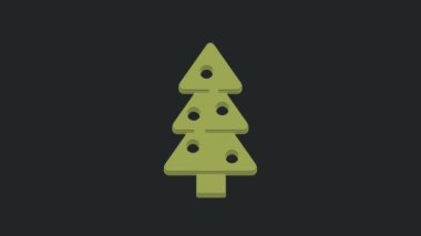 Siyah arka planda süsleme simgesi olan yeşil Noel ağacı. Mutlu Noeller ve mutlu yıllar. 4K Video hareketli grafik canlandırması.