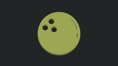 Siyah arkaplanda yeşil bowling topu simgesi izole edildi. Spor malzemeleri. 4K Video hareketli grafik canlandırması.