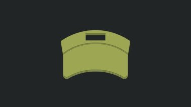 Yeşil Güneş güneşlik kapağı simgesi siyah arkaplanda izole edildi. Spor malzemeleri. Spor üniforması. 4K Video hareketli grafik canlandırması.