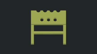 Siyah arkaplanda yeşil barbekü ikonu var. 4K Video hareketli grafik canlandırması.