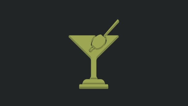 Icona Vetro Martini Verde Isolata Sfondo Nero Icona Del Cocktail — Video Stock