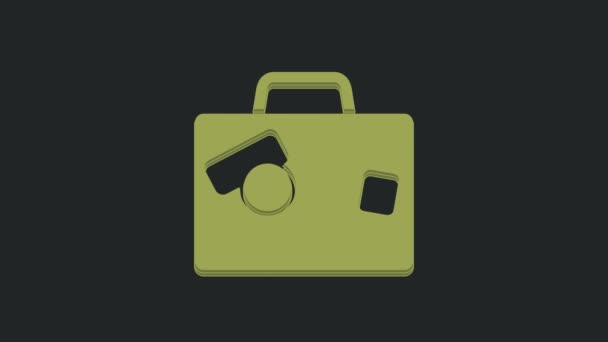 Groene Koffer Voor Reizen Pictogram Geïsoleerd Zwarte Achtergrond Reisbagagebord Reisbagage — Stockvideo