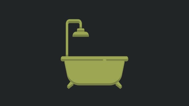 绿色浴缸 带有浴室图标 黑色背景隔离 4K视频运动图形动画 — 图库视频影像