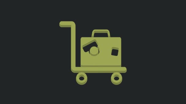 Siyah Arka Planda Bavul Ikonu Olan Yeşil Otel Bagaj Arabası — Stok video