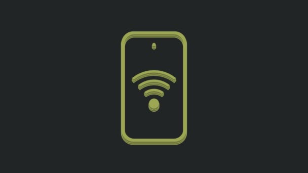 Grünes Smartphone Mit Kostenlosem Wlan Funkverbindungssymbol Isoliert Auf Schwarzem Hintergrund — Stockvideo