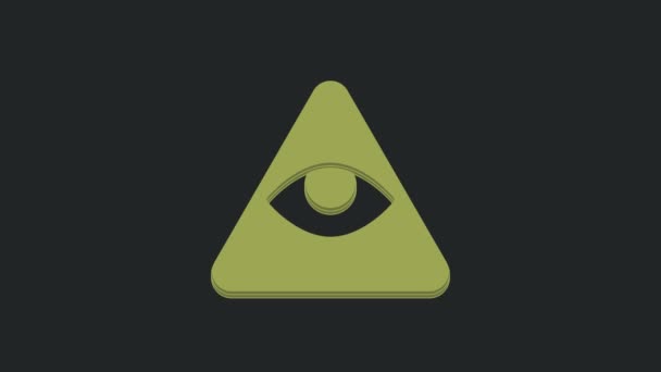 绿色的共济会标志着上帝的全视的眼睛图标孤立在黑色的背景上 在三角形中的天眼 4K视频运动图形动画 — 图库视频影像