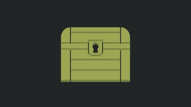 黒の背景に隔離された緑のアンティーク宝箱アイコン 黄金のコインとヴィンテージ木製の胸 4Kビデオモーショングラフィックアニメーション — ストック動画