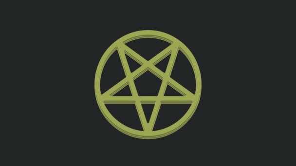 Groen Pentagram Een Cirkel Pictogram Geïsoleerd Zwarte Achtergrond Magisch Occult — Stockvideo