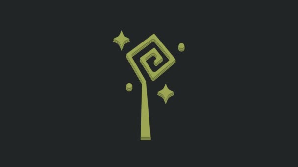Green Magic Personal Symbol Isoliert Auf Schwarzem Hintergrund Zauberstab Zepter — Stockvideo
