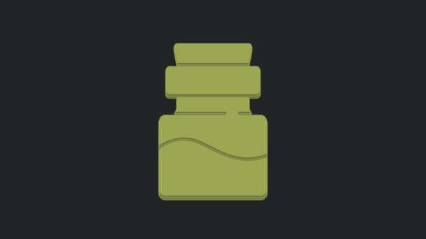 绿色瓶 药水图标隔离在黑色背景 有魔法药水的瓶万圣节快乐派对4K视频运动图形动画 — 图库视频影像