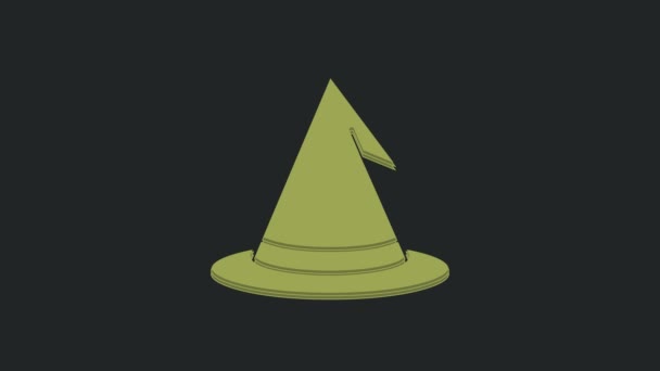 黒の背景に隔離された緑の魔女の帽子のアイコン ハッピーハロウィンパーティー 4Kビデオモーショングラフィックアニメーション — ストック動画