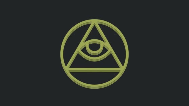 Символ Зелених Масонів Всевидющий Вид Ікони Бога Ізольований Чорному Тлі — стокове відео